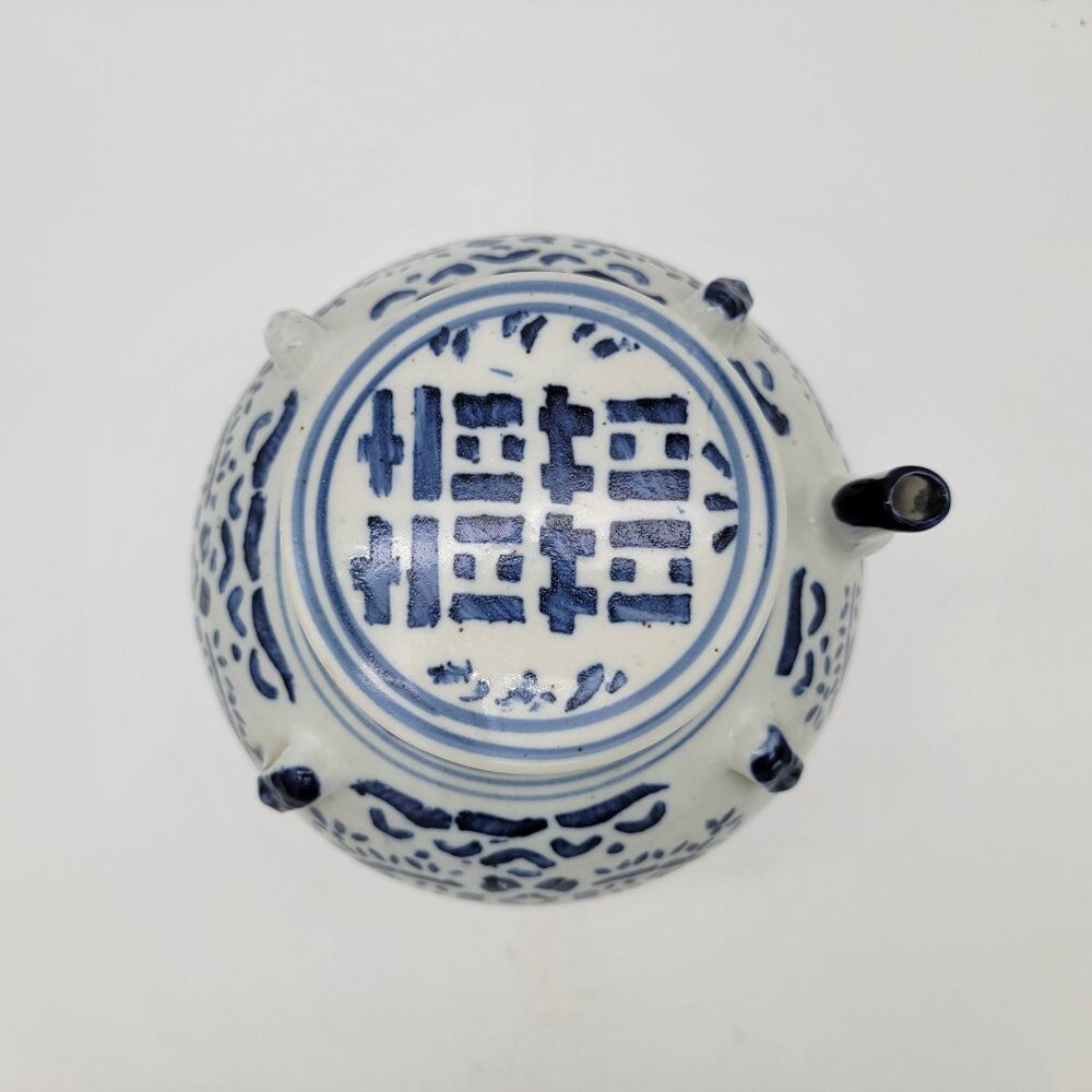 Vintage Chinese Blue & White Ceramic Water Jug Wine Pot w Spout - Picture 5 of 7